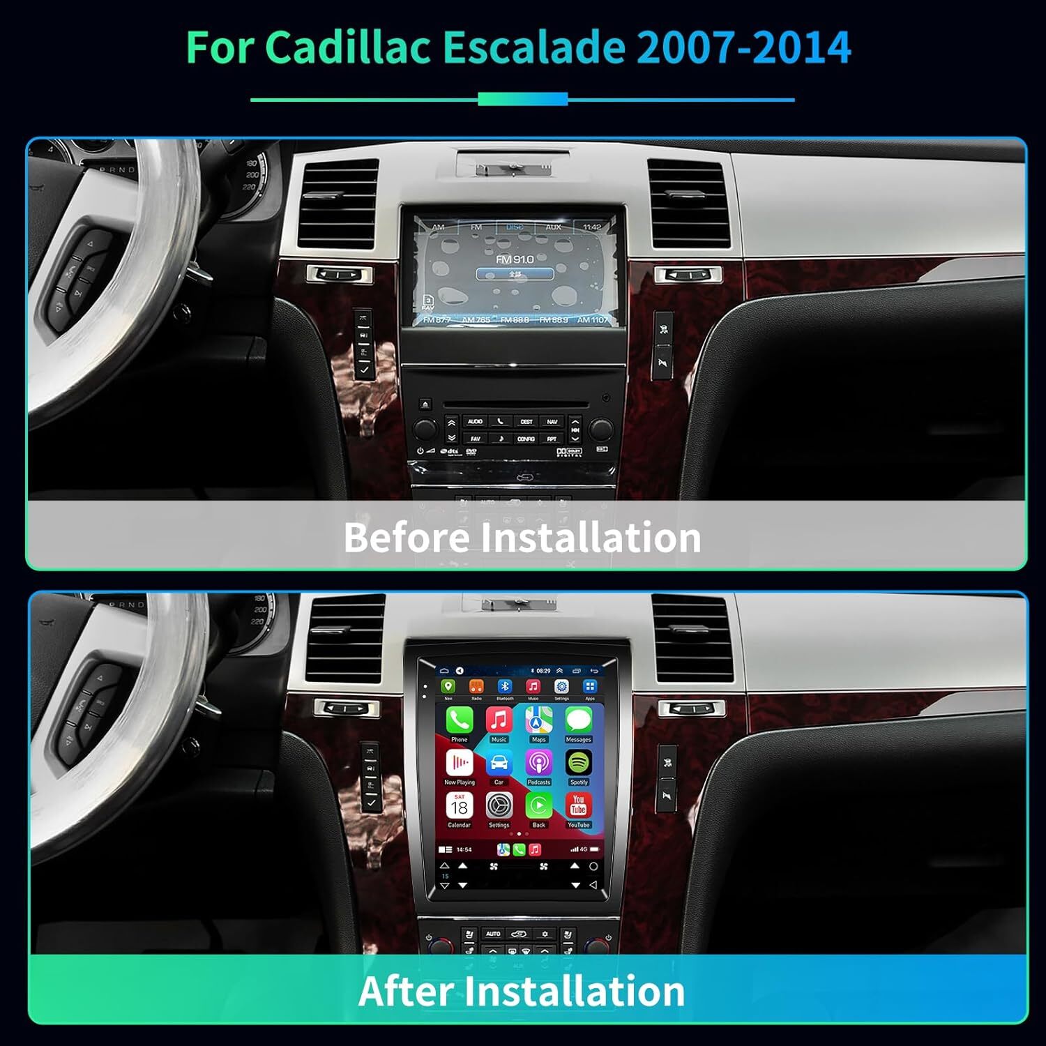 Android 13 Carplay Car Stereo Radio GPS NAVI BT For Cadillac Escalade 2007-2014