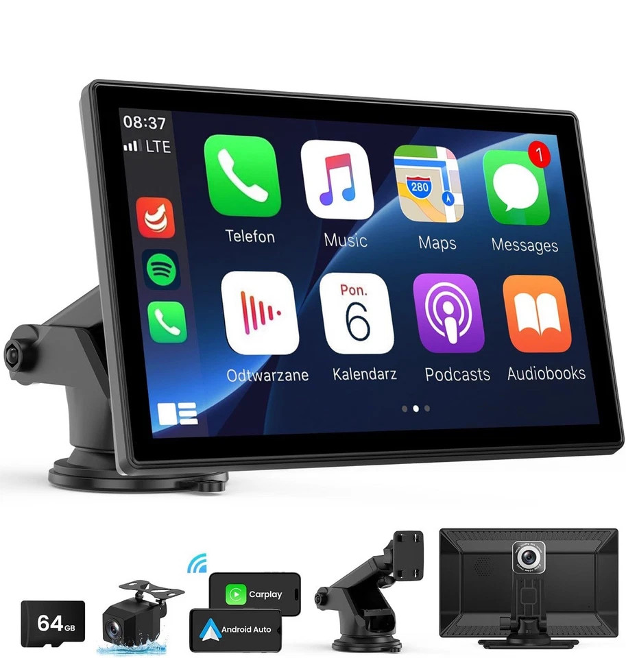 UNBRANDED PORTABLE APPLE CARPLAY 9″ SCREEN CAR STEREO WITH 4K DASH CAM/REAR CAM