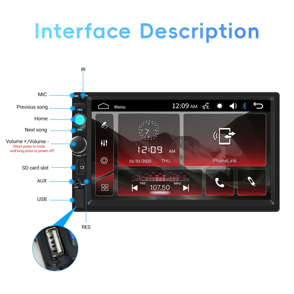 7″ Double 2 DIN Car Stereo Radio MP5 Player Bluetooth Touch Screen SWC+Camera