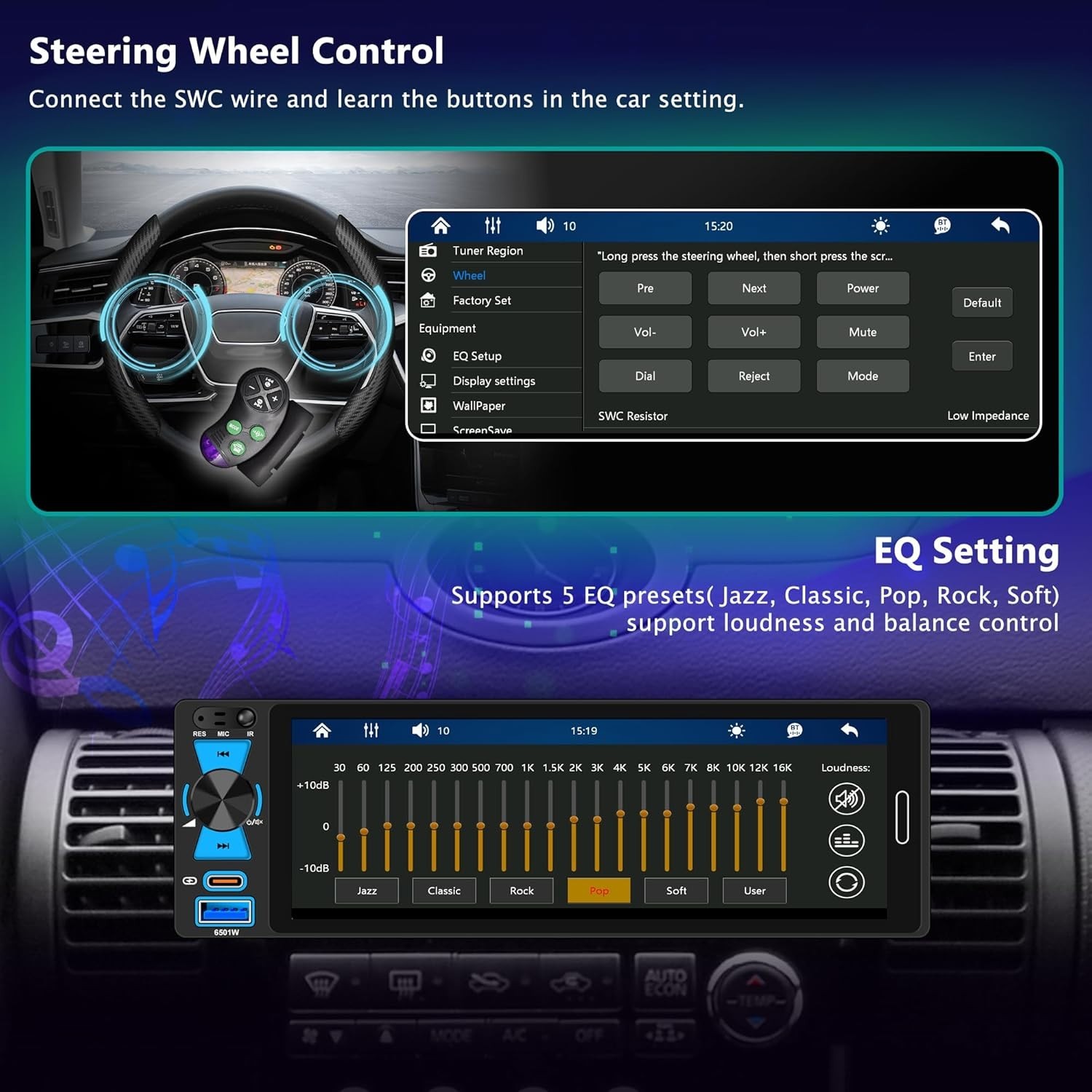 6.5″ Single Din Touchscreen Radio with Wireless Apple CarPlay & Android Auto,…