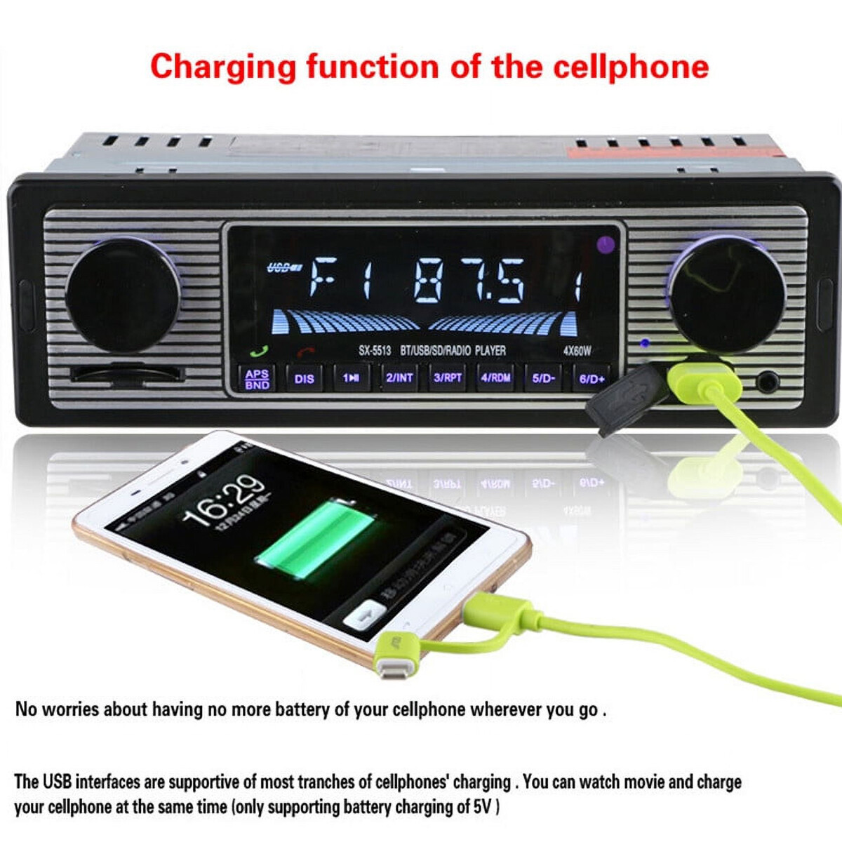 Bluetooth Vintage Car FM Radio MP3 Player USB Classic Stereo Audio Receiver AUX