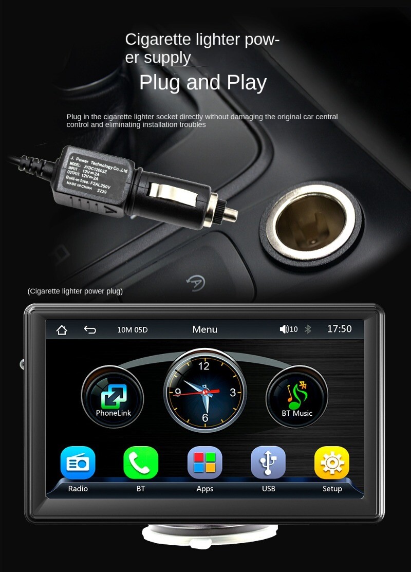 New 7 Inch Portable Wireless Carplay CarPlayer Multimedia Bluetooth Card Host