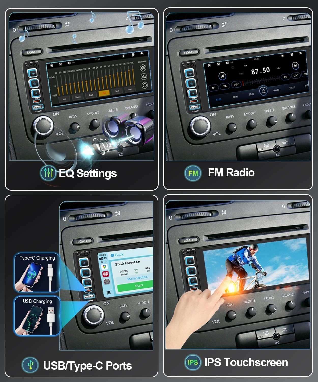 6.9″ Single Din Car Stereo, Wireless Apple CarPlay, Bluetooth 5.2, Touchscreen,