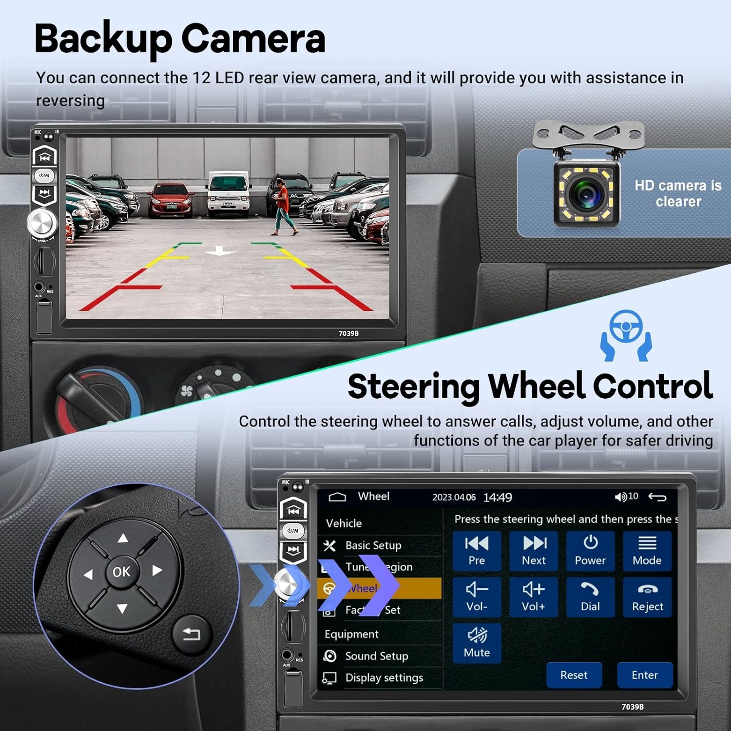 1 Din Radio Estereo De Pantalla Para Coche Carro Tactil Carplay Android IOS +Cam