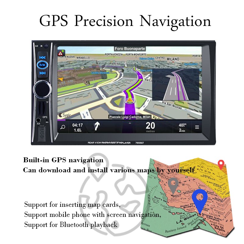 8G Map Card FM Radio 6.6″ Car Stereo HD Touchscreen 2DIN MP5 GPS Bluetooth