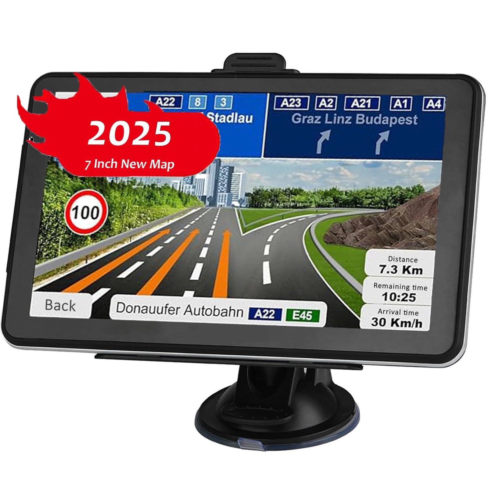 LONGRUF 7″ GPS Navigation for Car, 2025 Map, Voice, Touch Screen, Speed Alerts