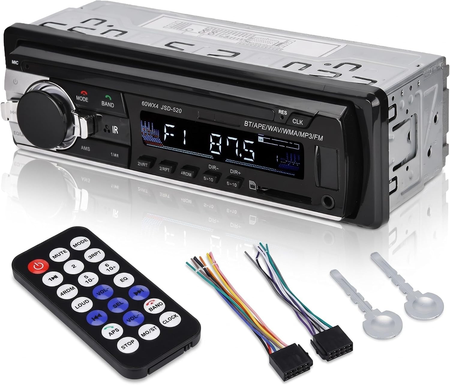 Car Stereo Bluetooth MP3 Player 4X60W 1 DIN USB AUX IR Remote