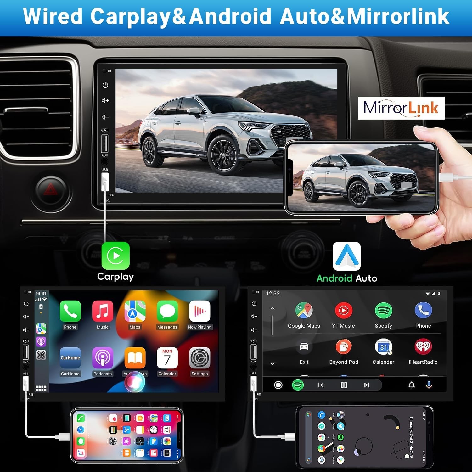 Leadfan Double Din Car Stereo Radio Support Apple Carplay&Android Auto, 7inch…