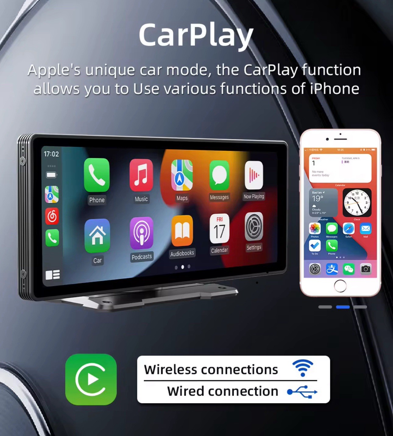 BQCC 10.26” Apple CarPlay Android Radio – FM, USB/AUX, Reverse Cam, IPS Display.