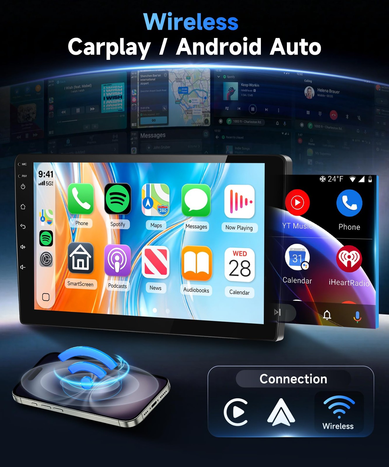 9″ Touchscreen Wireless Carplay Android Auto Stereo for 2010-2016 Kia Sportage