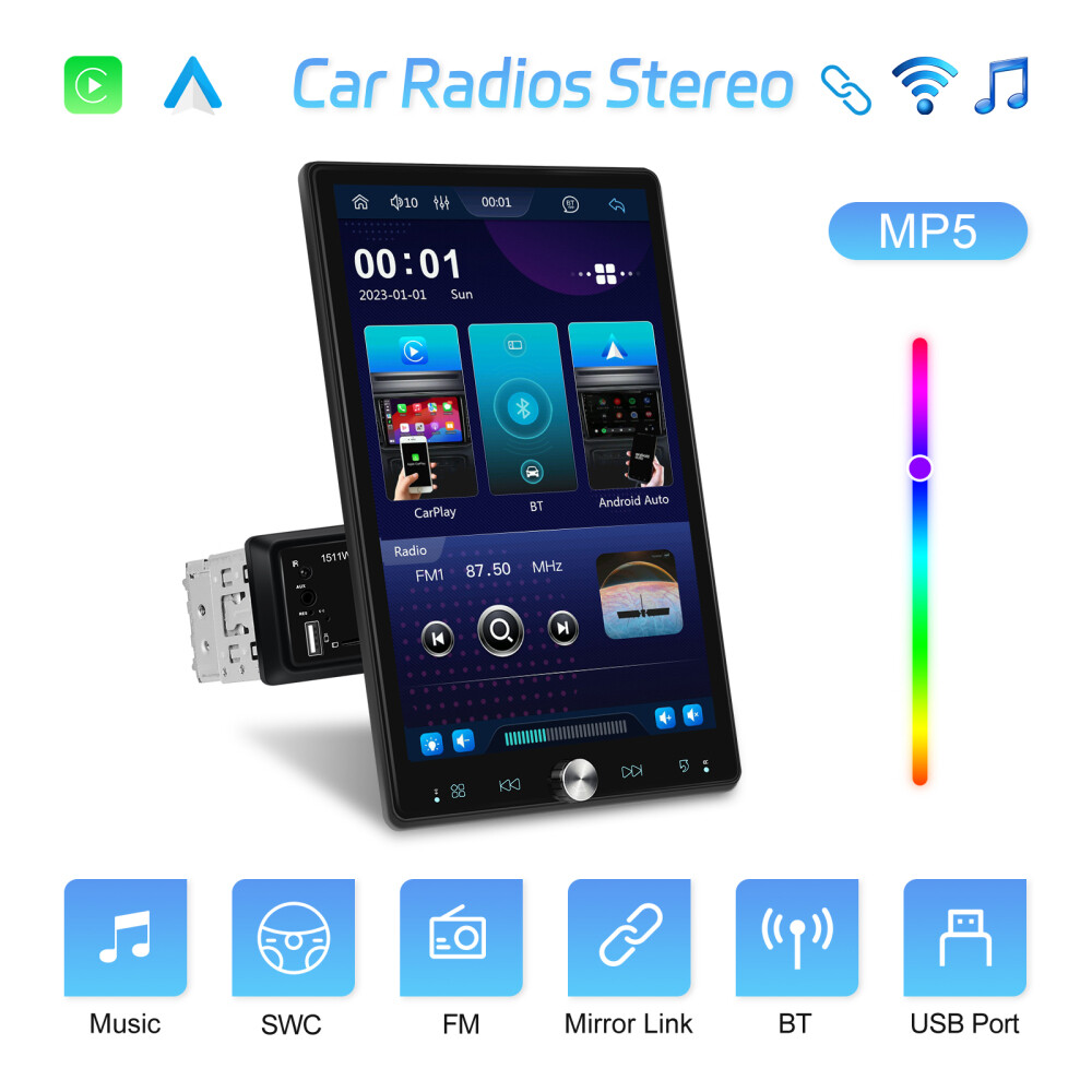 10.4″ Single Din Touch Screen Stereo Bluetooth Radio Apple/Android Carplay+CAM