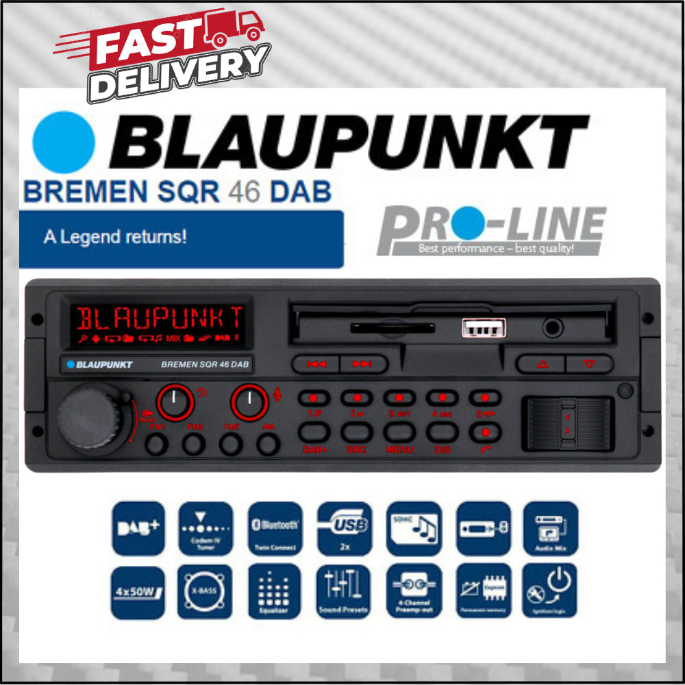 BLAUPUNKT BREMEN SQR 46 DAB / RETRO SINGLE DIN CAR RADIO W/ BLUETOOTH/ DAB/ USB+