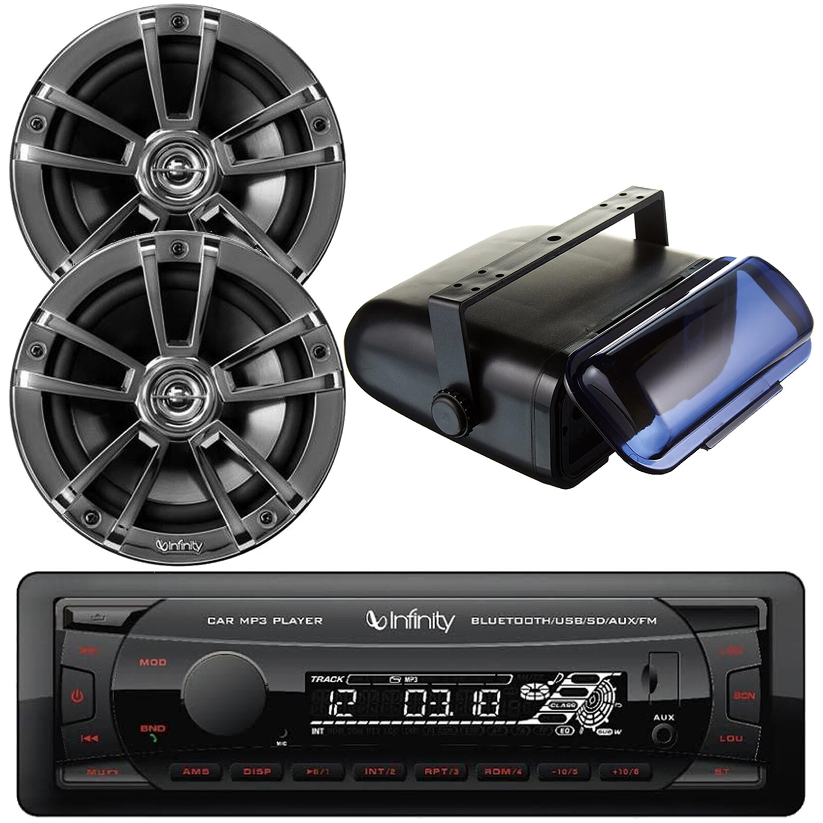 Infinity Bluetooth Radio Receiver, 2x 6.5″ 225W LED Chrome Speakers, Black Cover