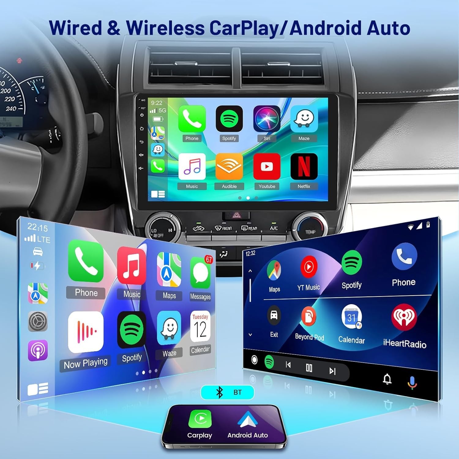 10.1″ 64G Android Auto Carplay Stereo for Toyota Camry 2012-2014; Non-JBL