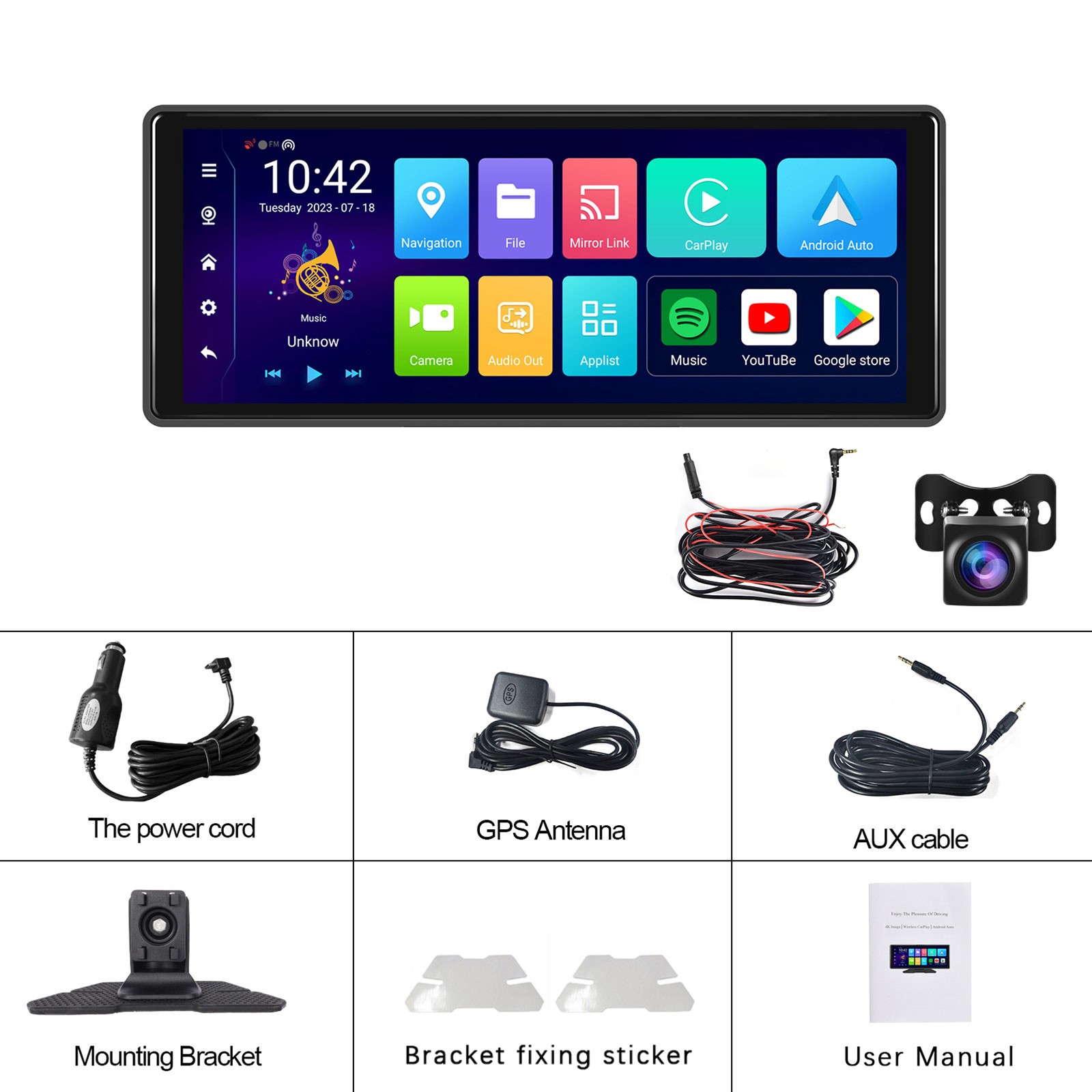 10.26″ Portable Bluetooth Car Navigation Carplay HD Large Touch Screen Recorder
