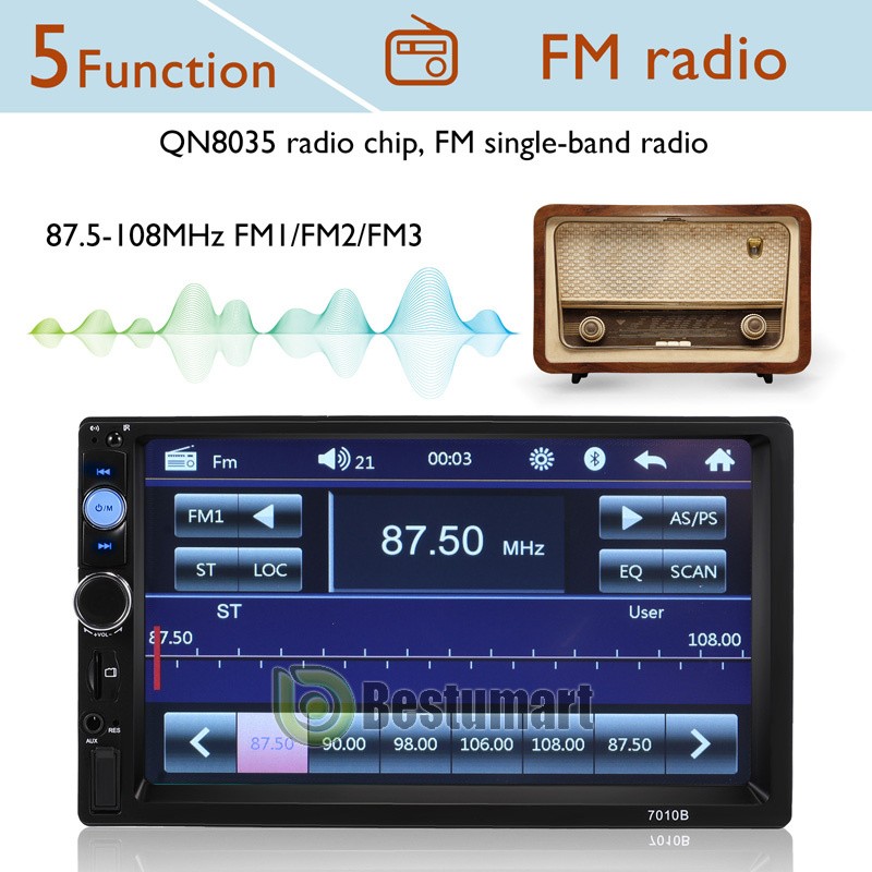 7″ Double 2 DIN Car MP5 Player Bluetooth Touch Screen Stereo Radio With Camera