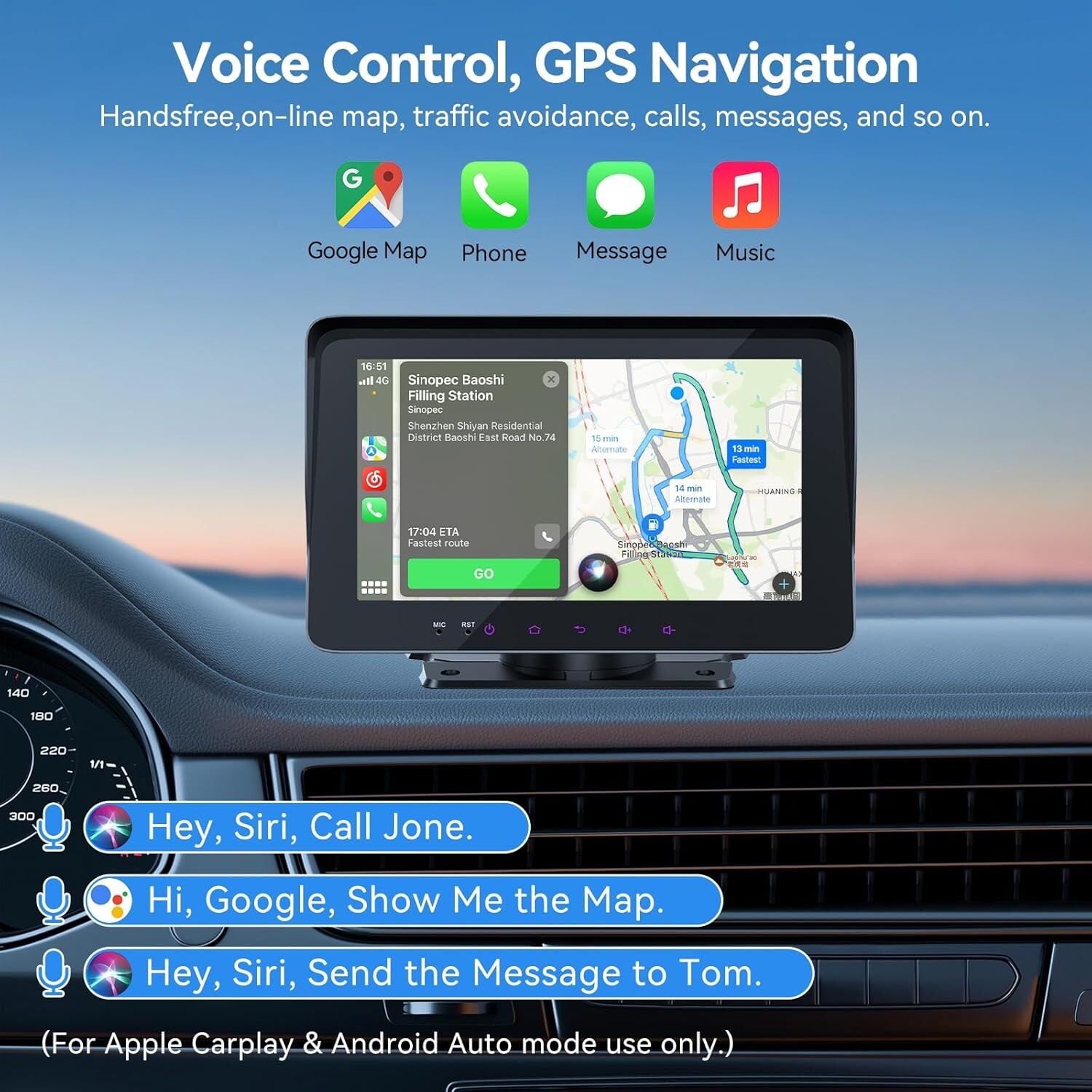Wireless Carplay Screen for Car,Portable Car Stereo with Carplay & Android Auto/