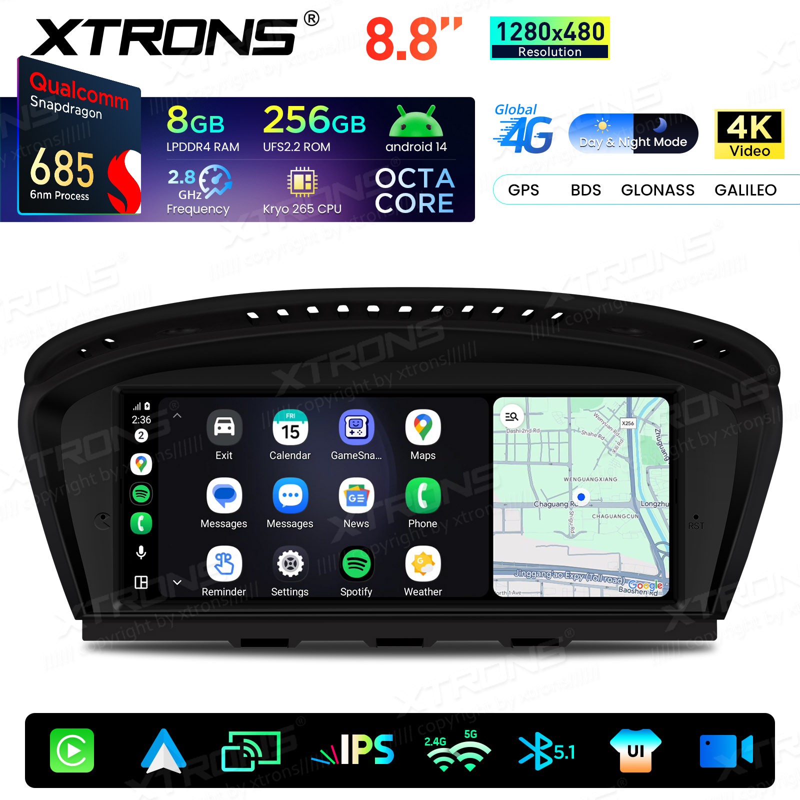 Android 14 8.8″ For BMW 3 5er E90 E60 CIC CarPlay Car Screen Upgrade GPS 8+256G