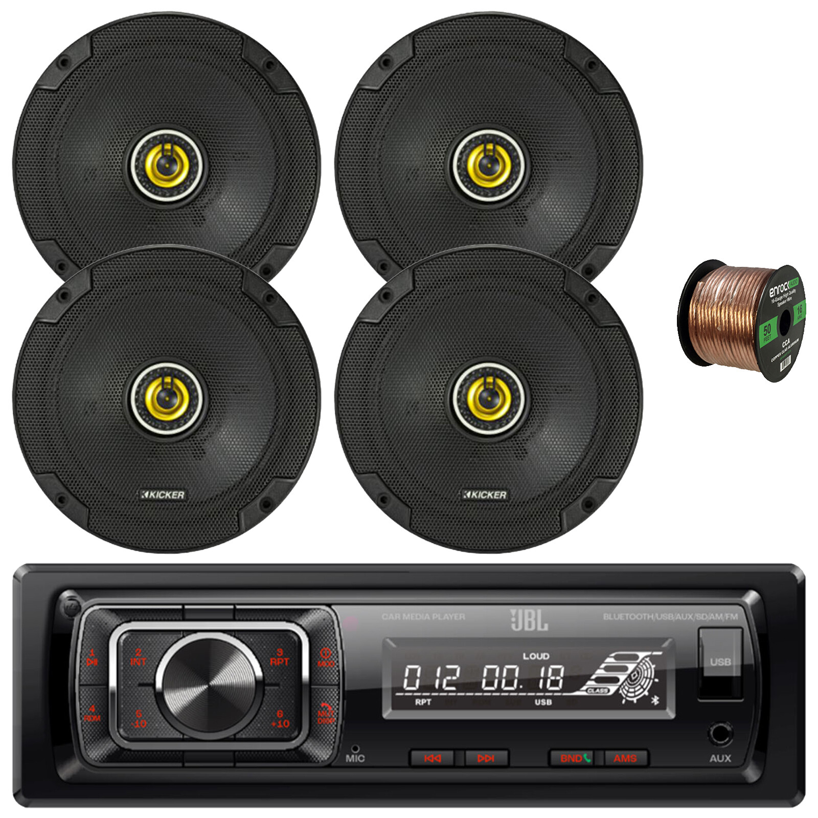 JBL Celebrity150 Single-DIN FM USB SD Stereo, 4x 6.75″ 300W Low Profile Speakers