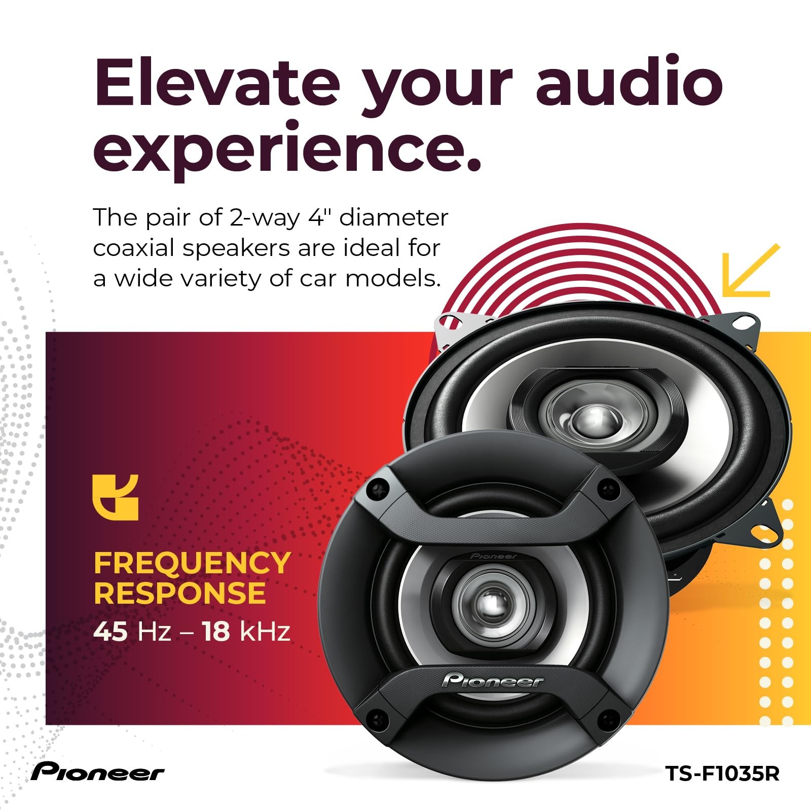 F-Series TS-F1035R 4” 2-Way Speakers (Pair) – 150W Max, Balanced Sound + Smoo…
