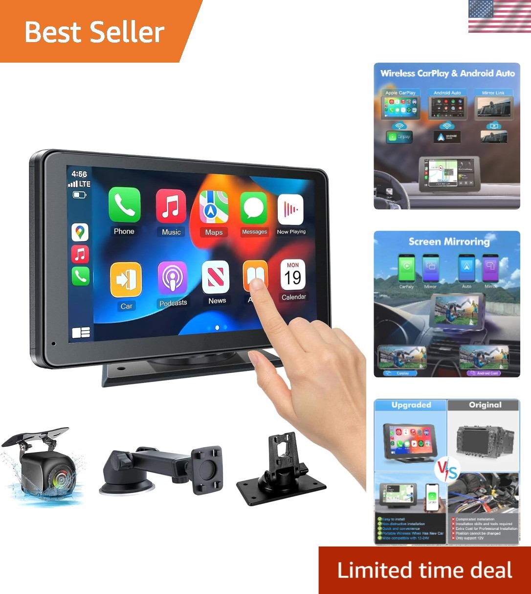 7″ Portable Carplay and Android Auto with Wireless Connectivity & Voice Control