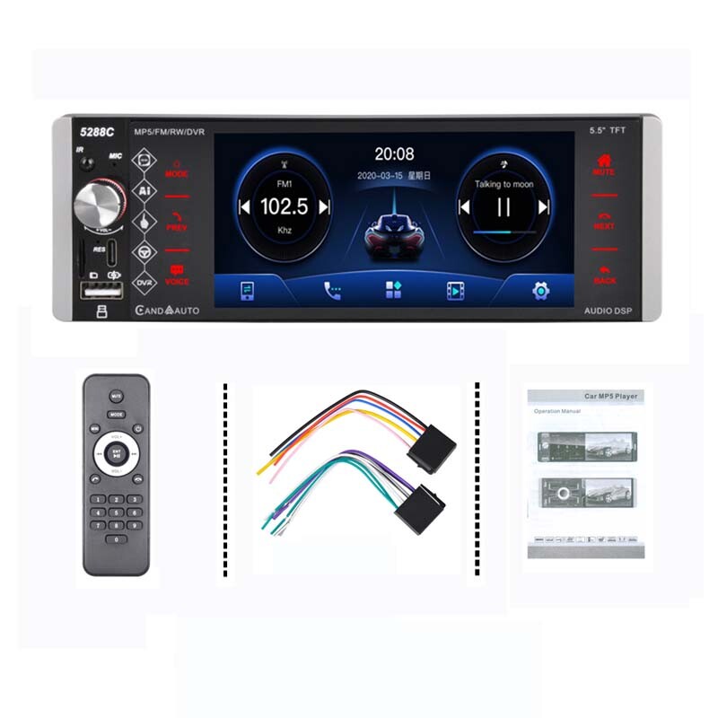 5.5″ Single 1 DIN Car Stereo Radio Bluetooth Apple Carplay Touch Screen Voice/FM