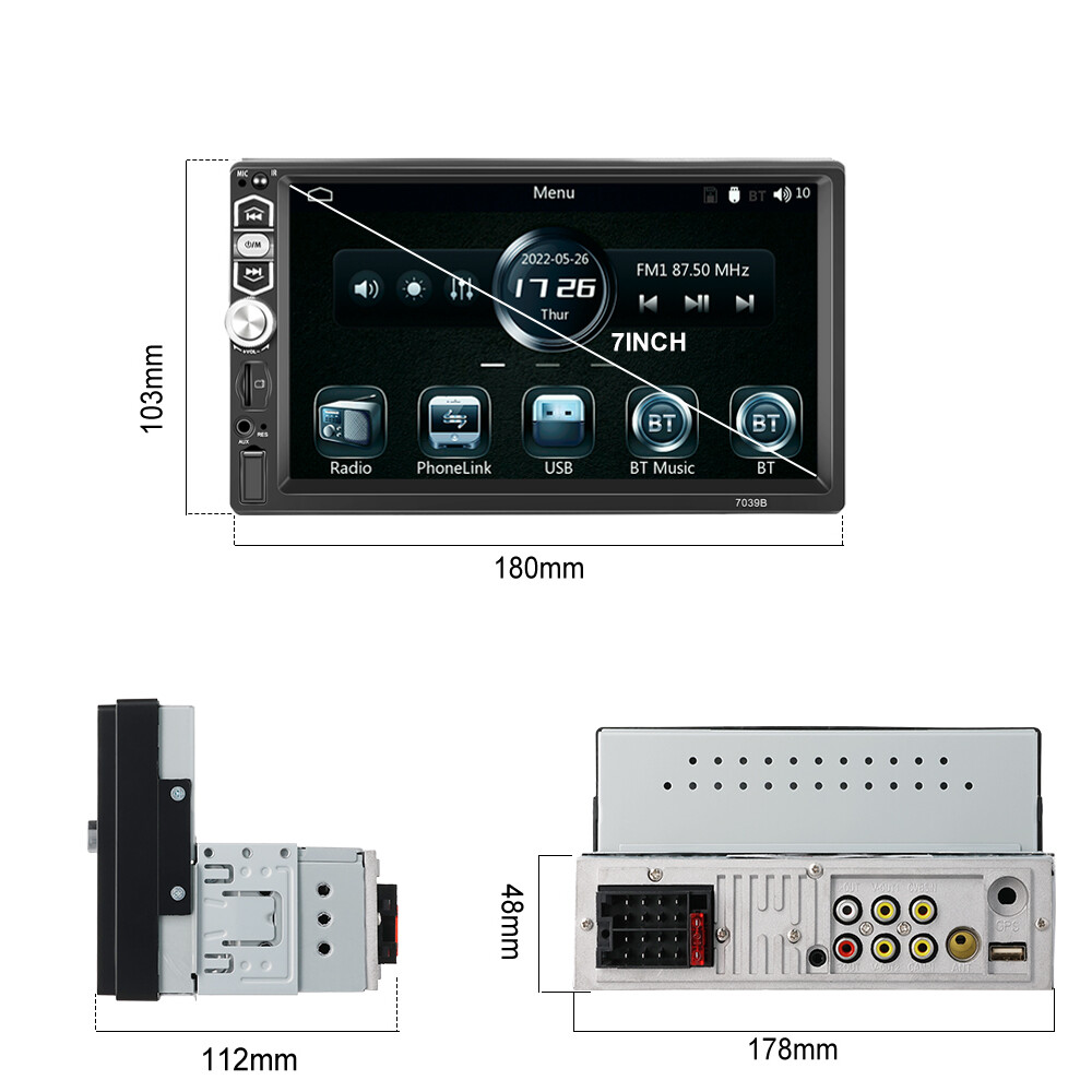 Single 1Din 7″ Touch Screen Stereo Bluetooth Radio Car Apple/Android Carplay USB