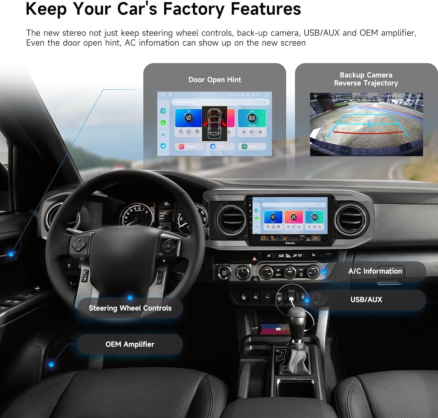 Dasaita 10.2″ Car Stereo for Toyota Tacoma 2016 to 2022 Apple Carplay Head Unit