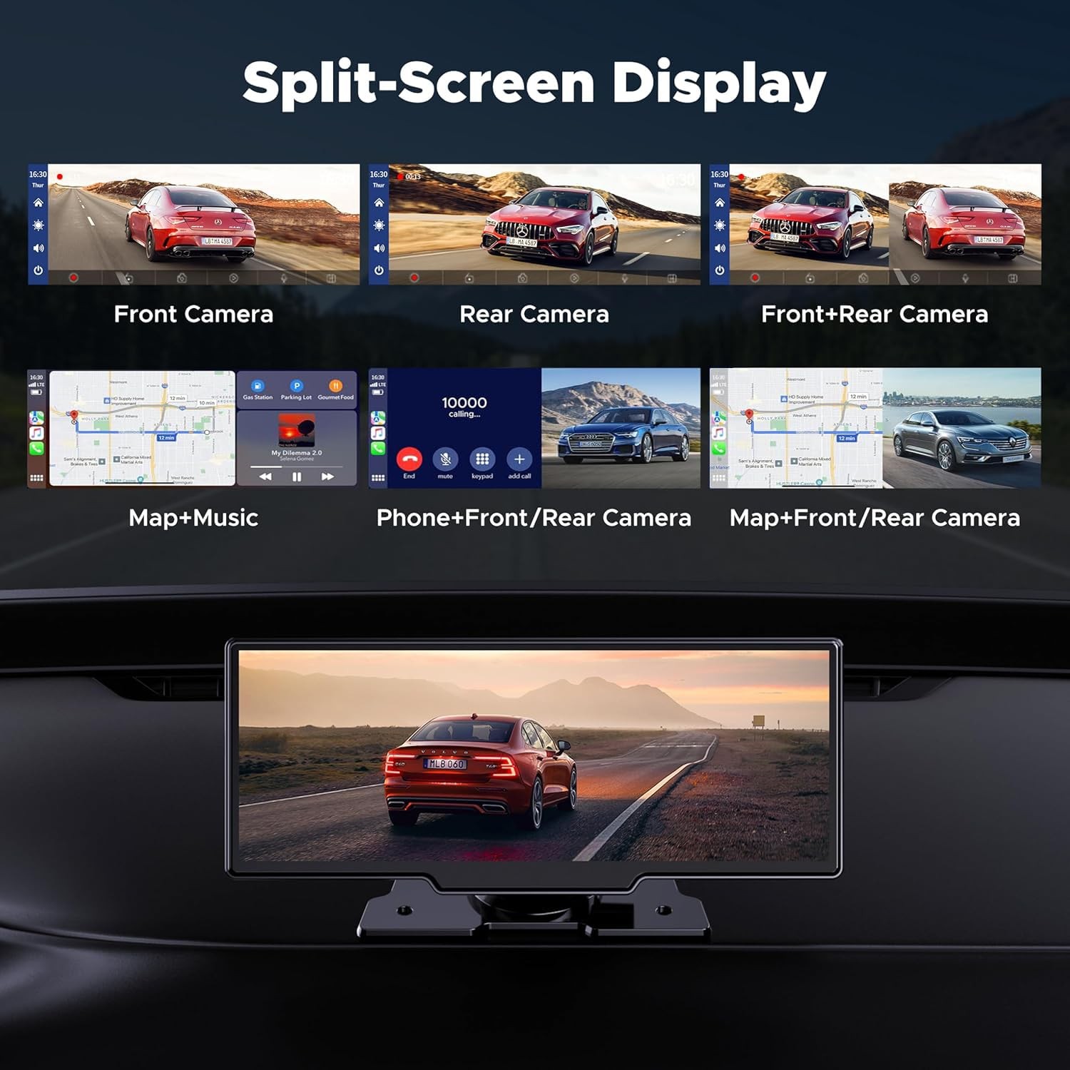 LAMTTO 9.26″ Wireless Carplay and Android Auto with 2.5K Dash Cam, 1080P Back…