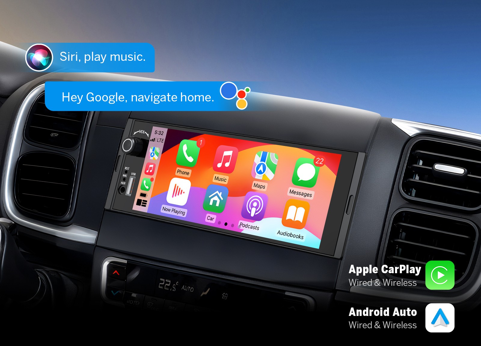 Car Stereo Head Unit Wireless CarPlay GPS 6.28″ IPS Android Auto Single 1DIN RDS