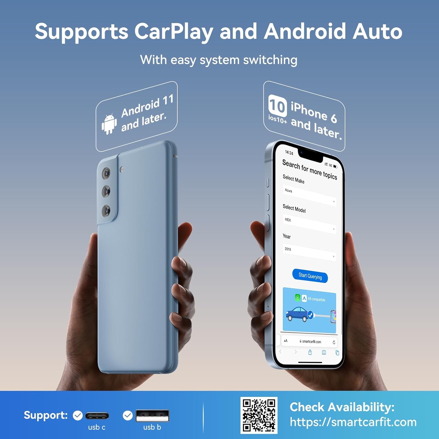 USB Wireless CarPlay Android Auto Adapter Converts Wired to Wireless Plug & Play