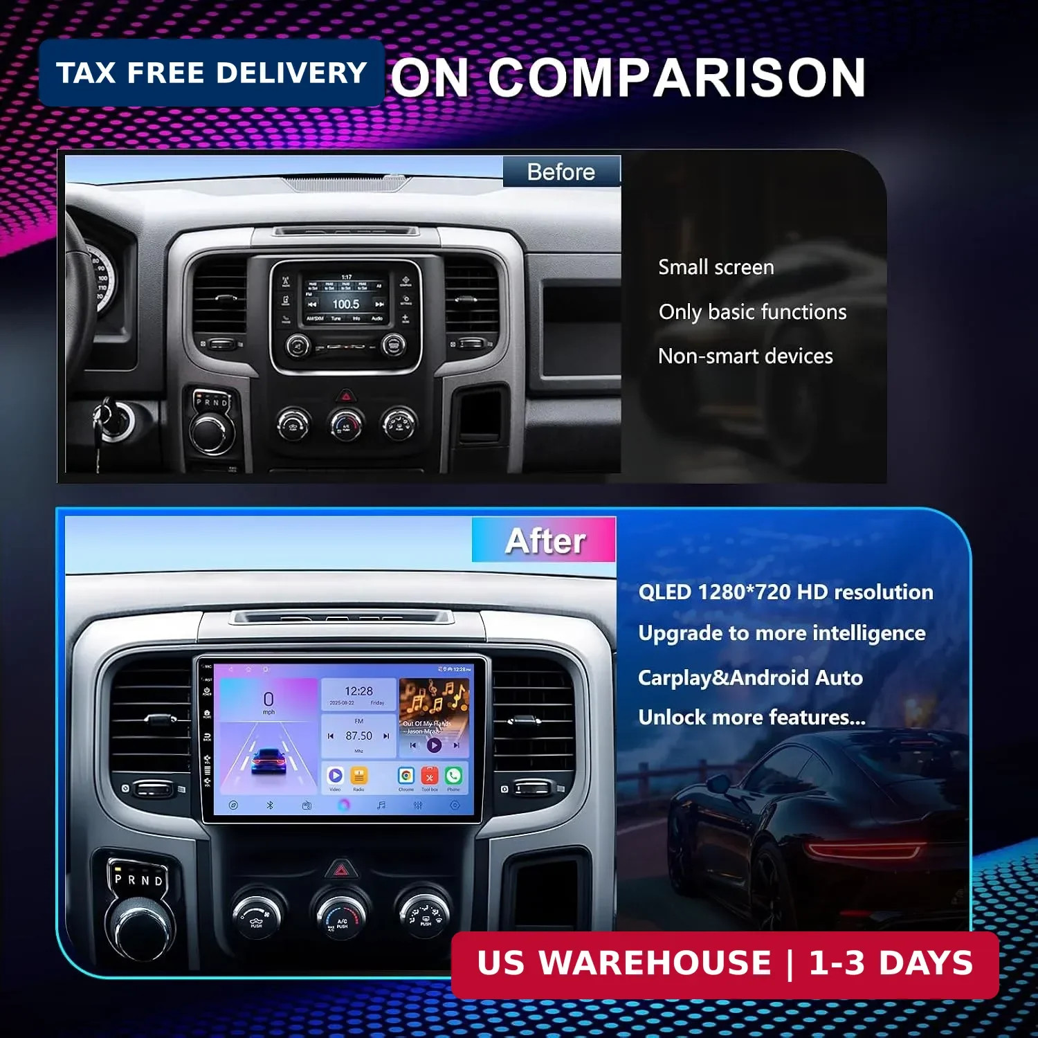 Car Radio Stereo for Dodge RAM 1500 2500 3500 2013-2018,9″ Android 13 Touchscree
