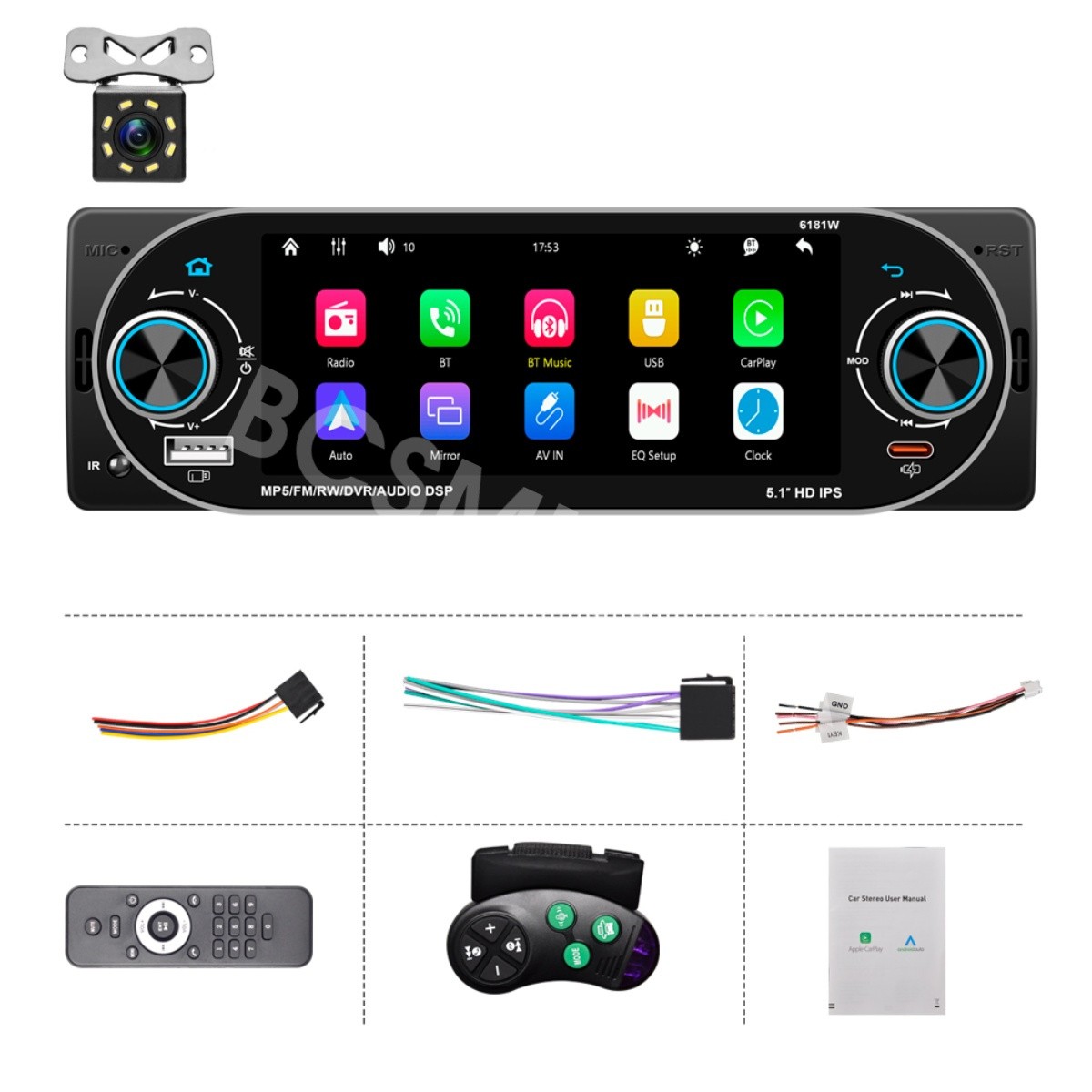 Touch Srceen Car MP5 Player FM Radio USB Type-C For Android Auto W/Free Camera
