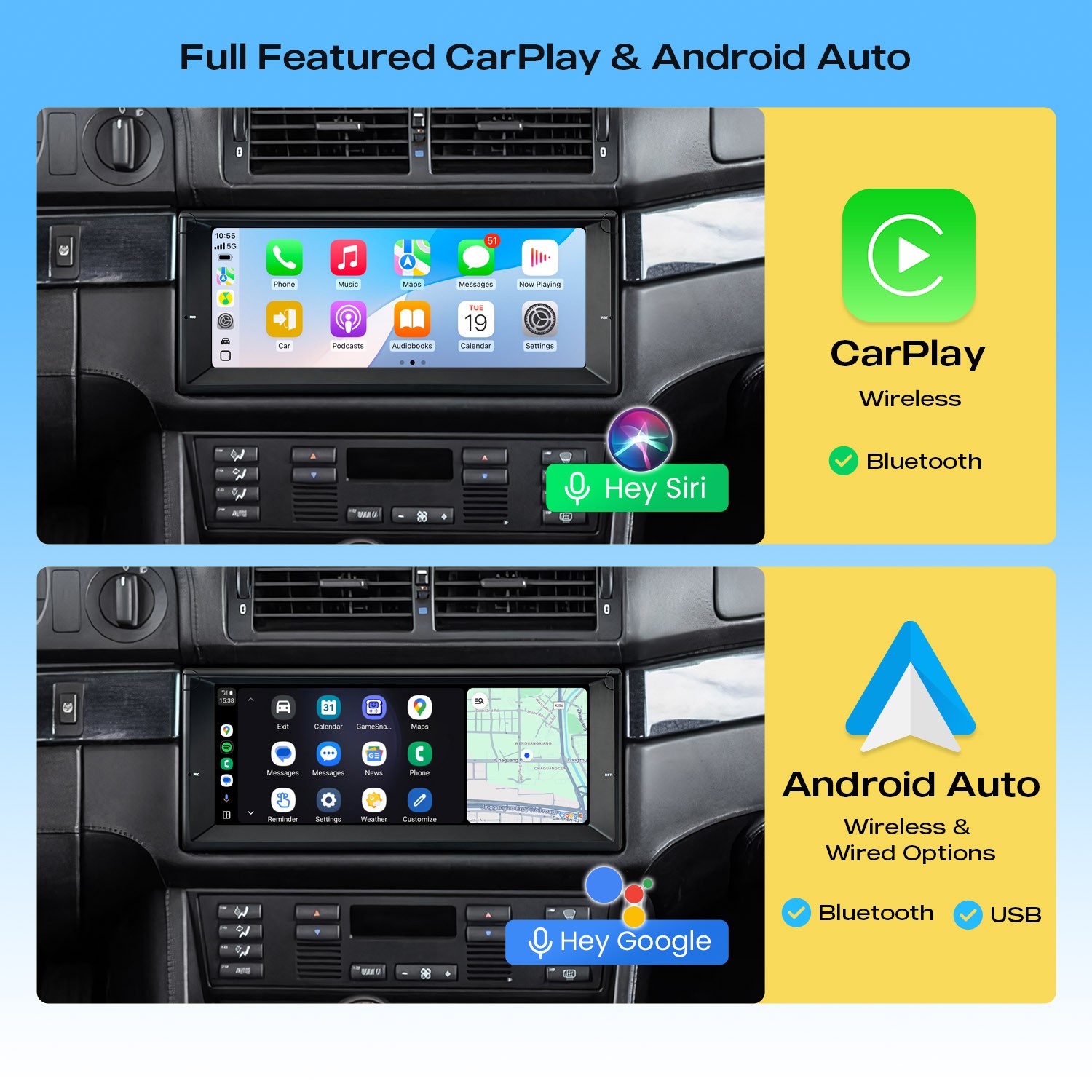 Android 14 Car Stereo For BMW E39 M5 E38 10.25″ QLED 4G 64G CarPlay Android Auto