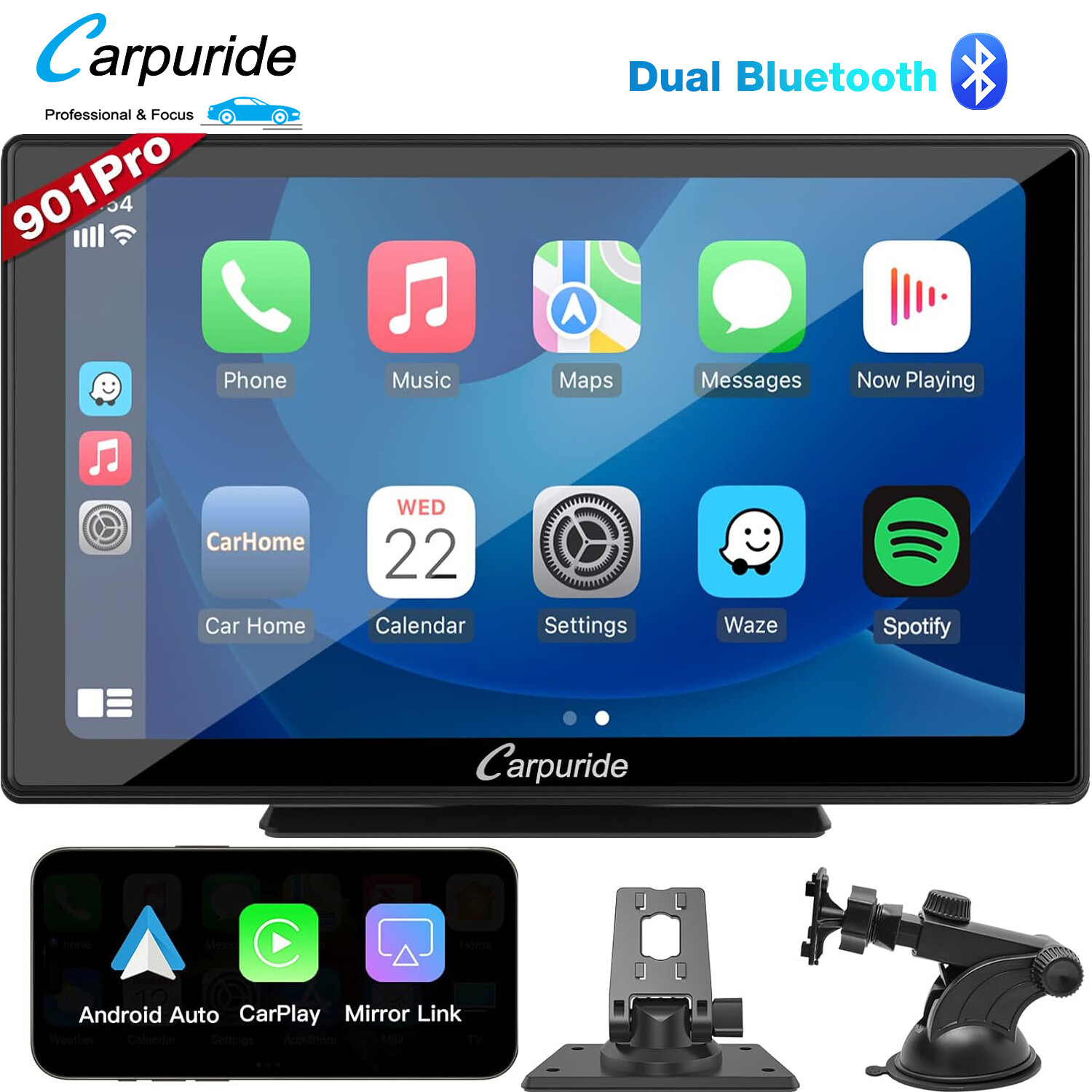 Carpuride W901Pro Car Stereo Apple CarPlay Radio Android Auto Audio Rear Camera