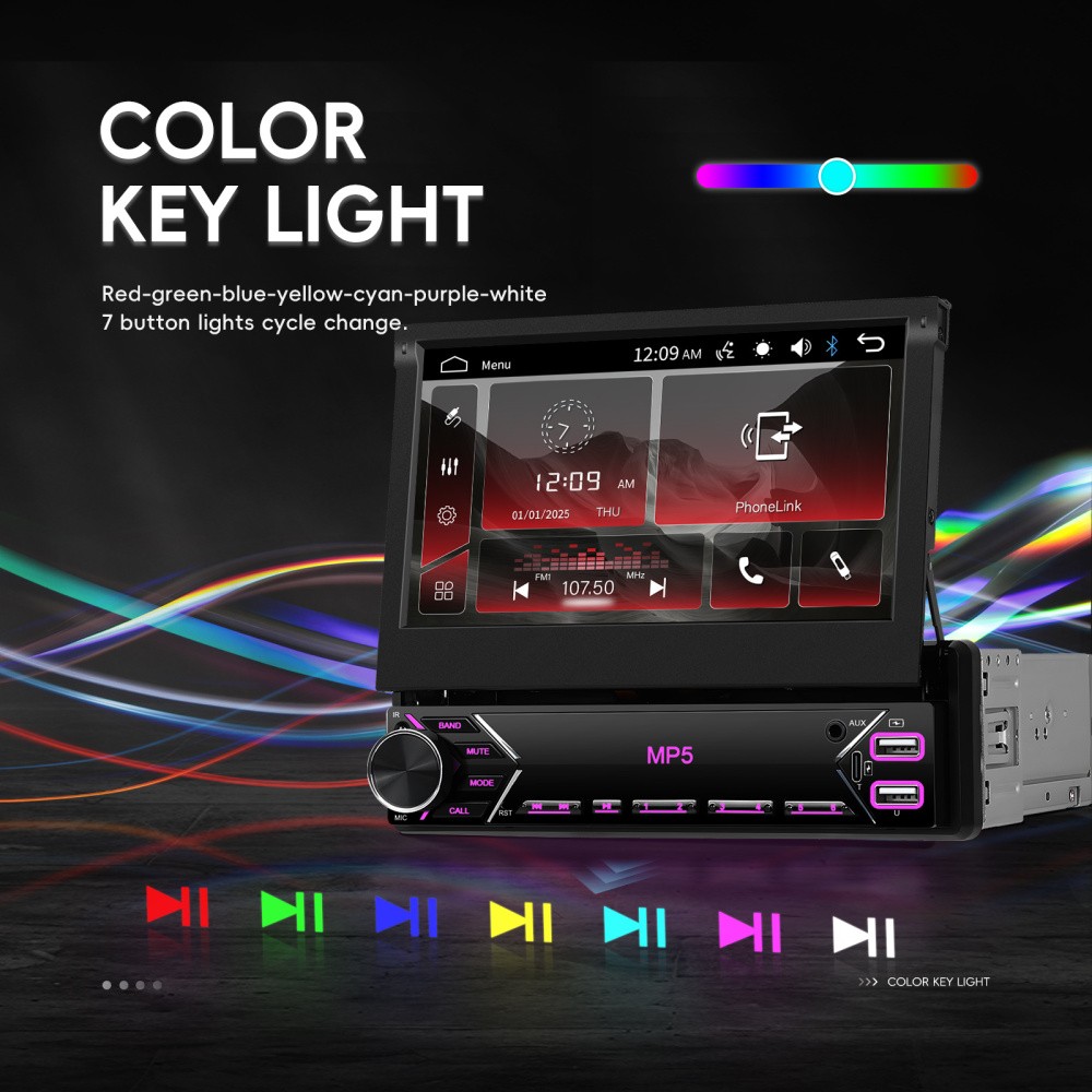 7″ Car Stereo Radio Single 1 Din Flip Out Touch Screen MP5 Player USB Bluetooth