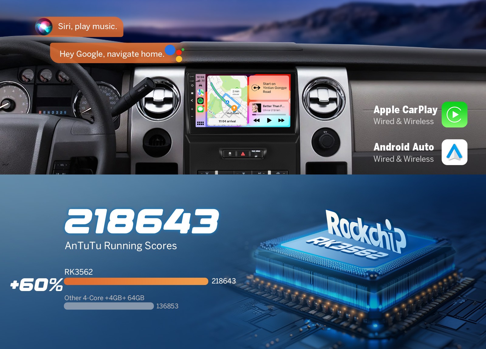 Eonon FDF1X7A 9″ IPS Android 14 4+64GB Car Radio CarPlay for Ford F150 2009-2014