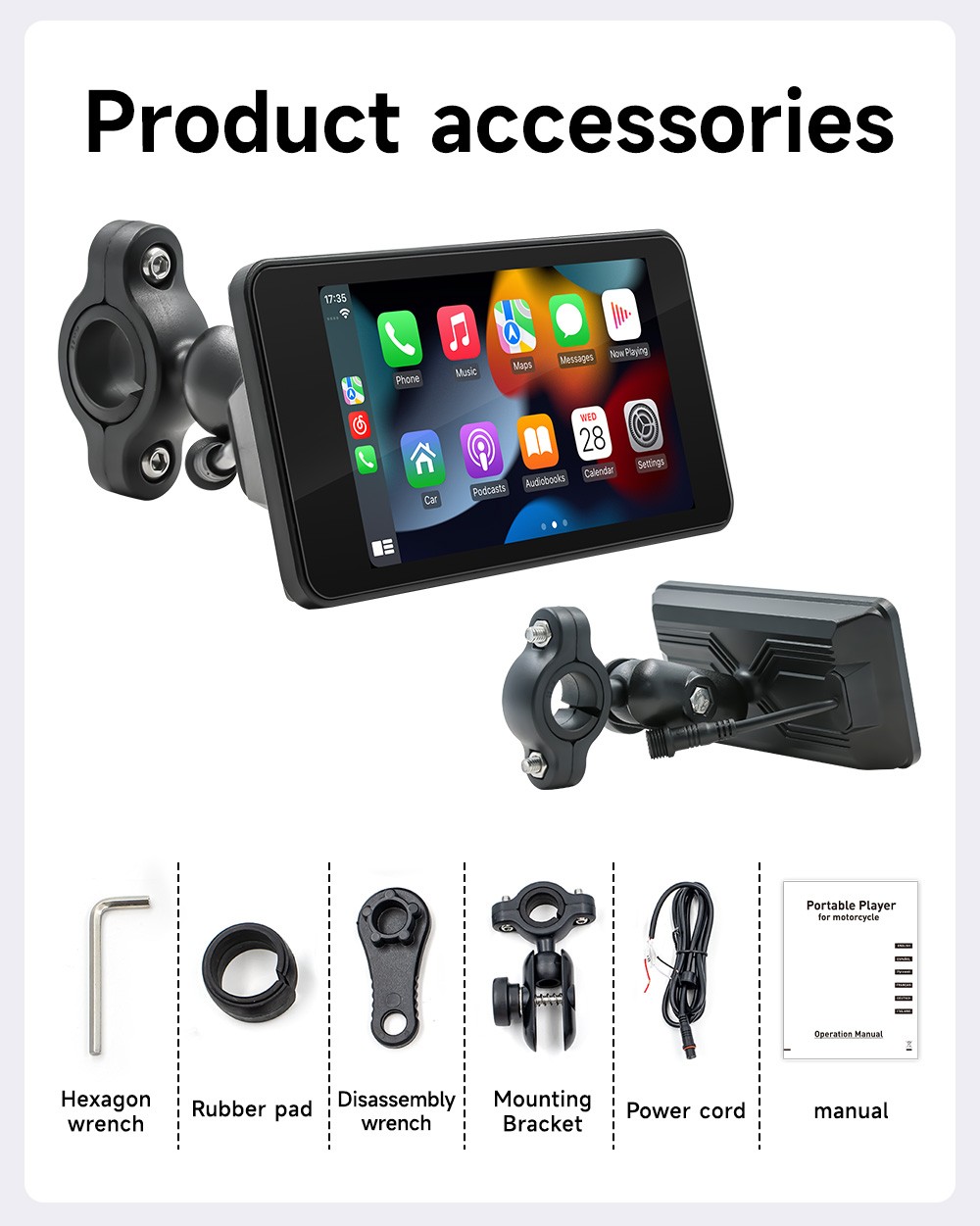 5″ Waterproof Motorcycle Navigator Portable Wireless CarPlay Android Auto Screen