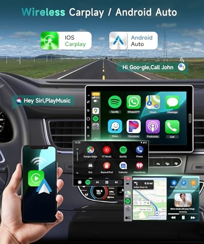 10.1 inch Single Din Car Stereo with AM/FM/RDS Wireless Carplay Android Auto,