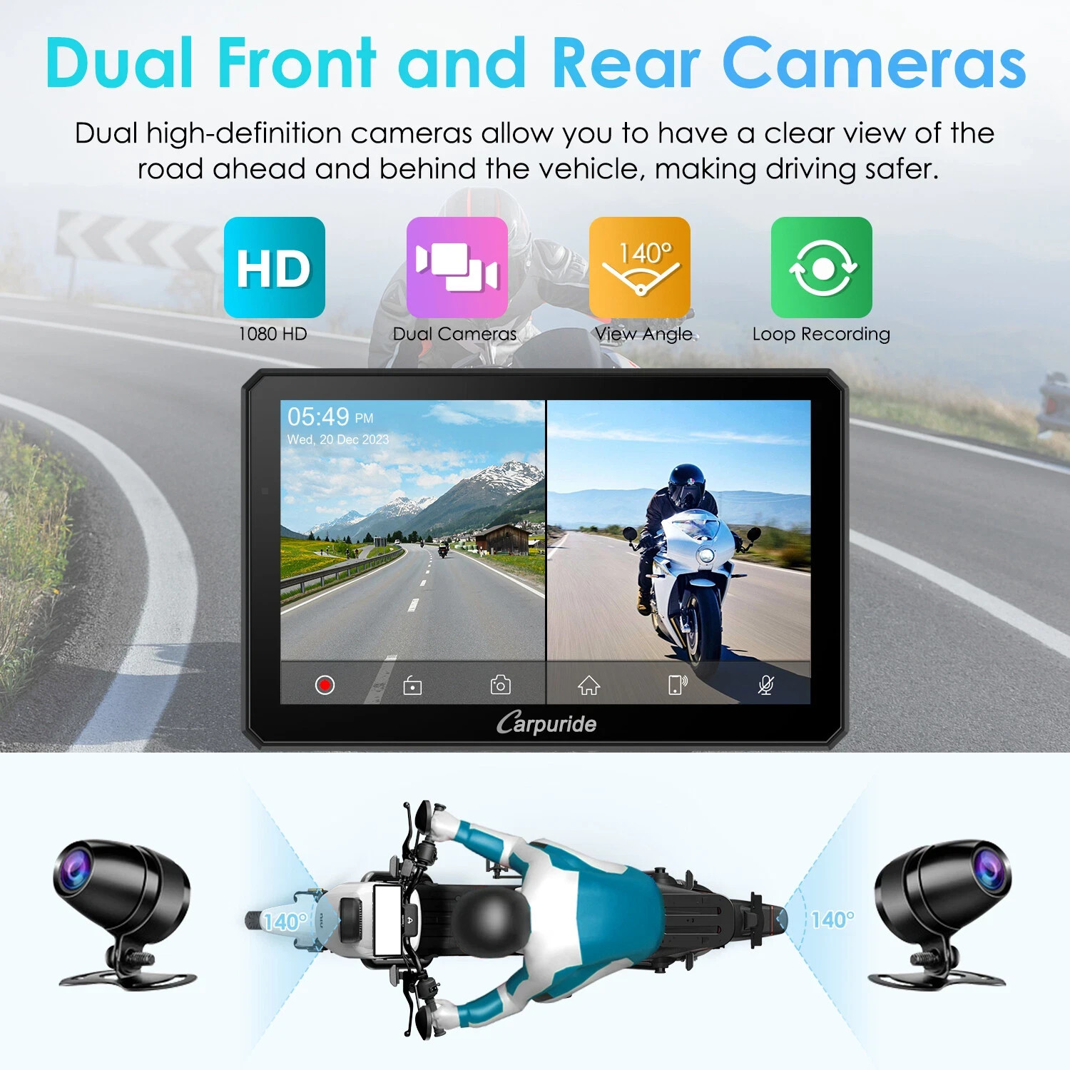 Carpuride W712D TPMS Wireless Carplay Wired Controlled Rotatable screen Dash Cam
