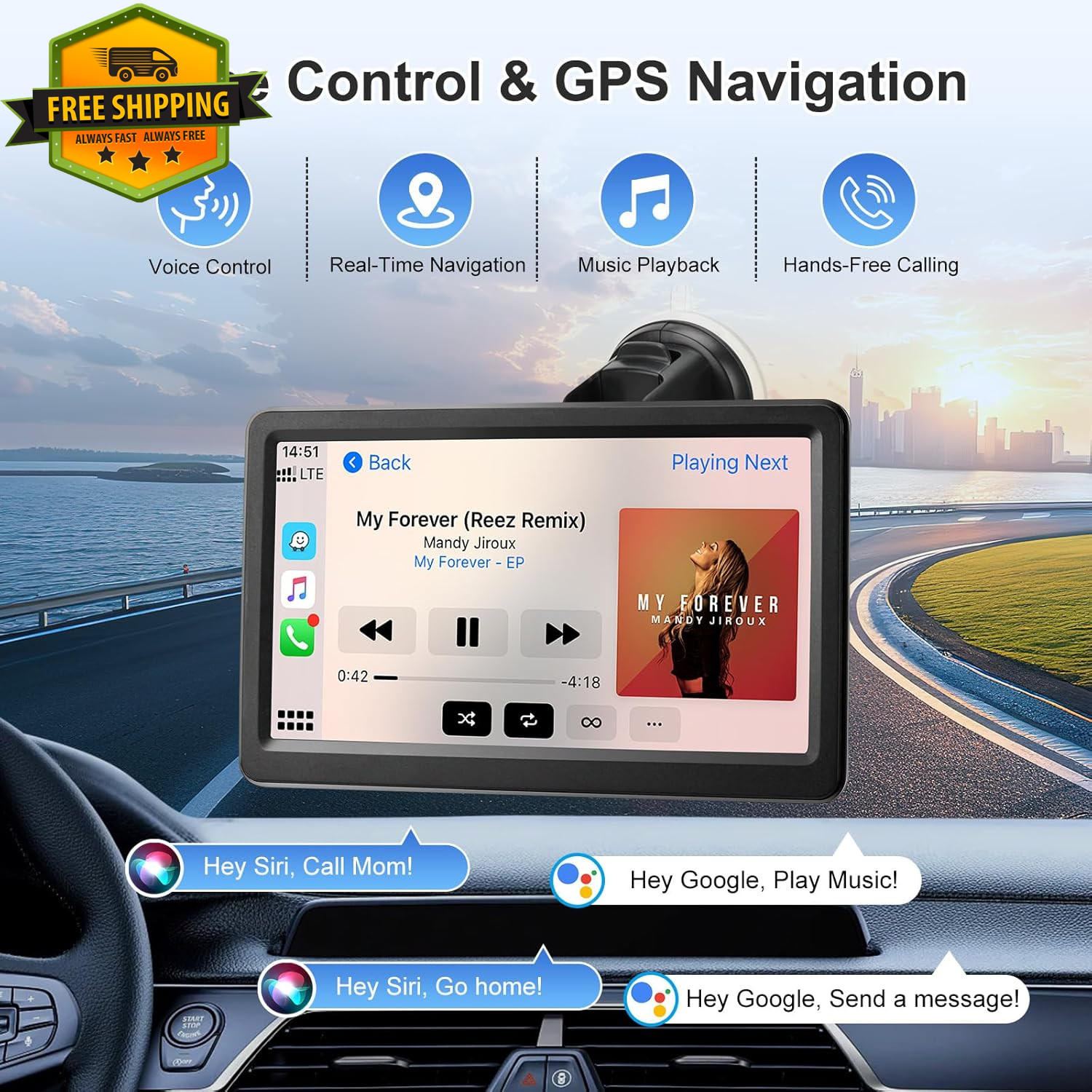 CarPlay Screen 7” Wireless Android Auto HD Touch GPS Bluetooth Plug Play