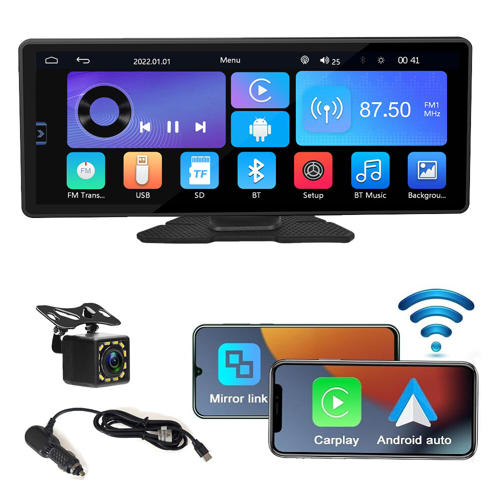 10.26″ Portable Car Stereo HD Wireless Carplay Android Auto +CAM Touch Screen FM