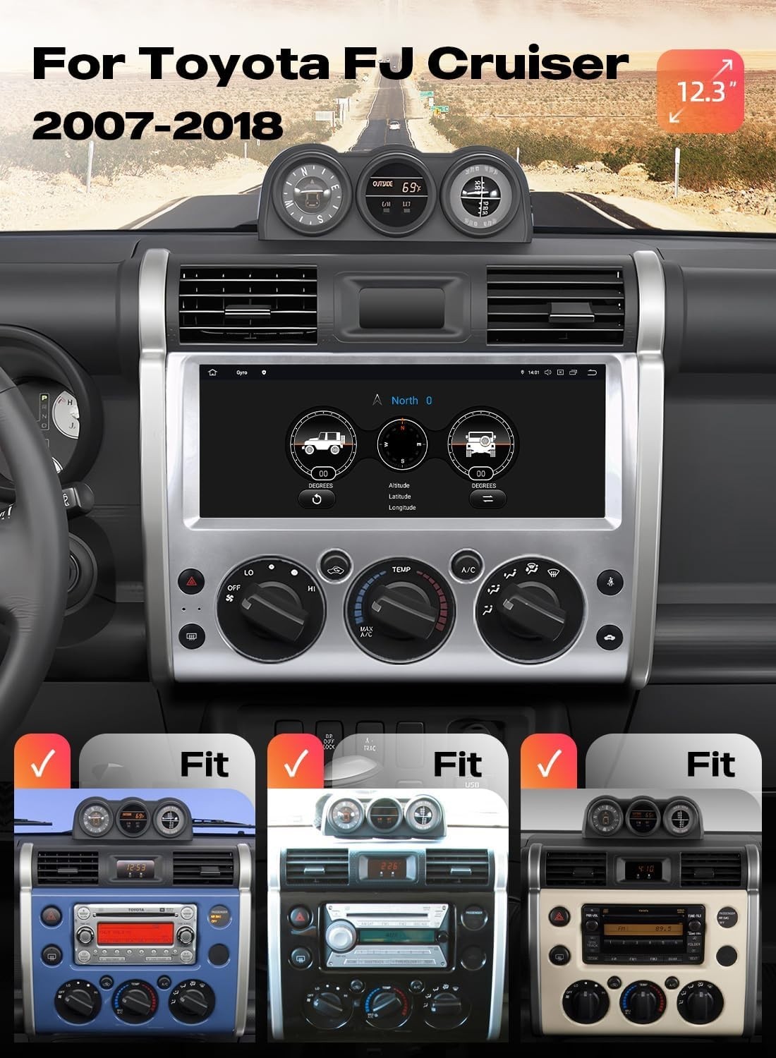 Dasaita 12.3″ Android 13 Radio for Toyota FJ Cruiser 2007-2018 QLED Touchscreen