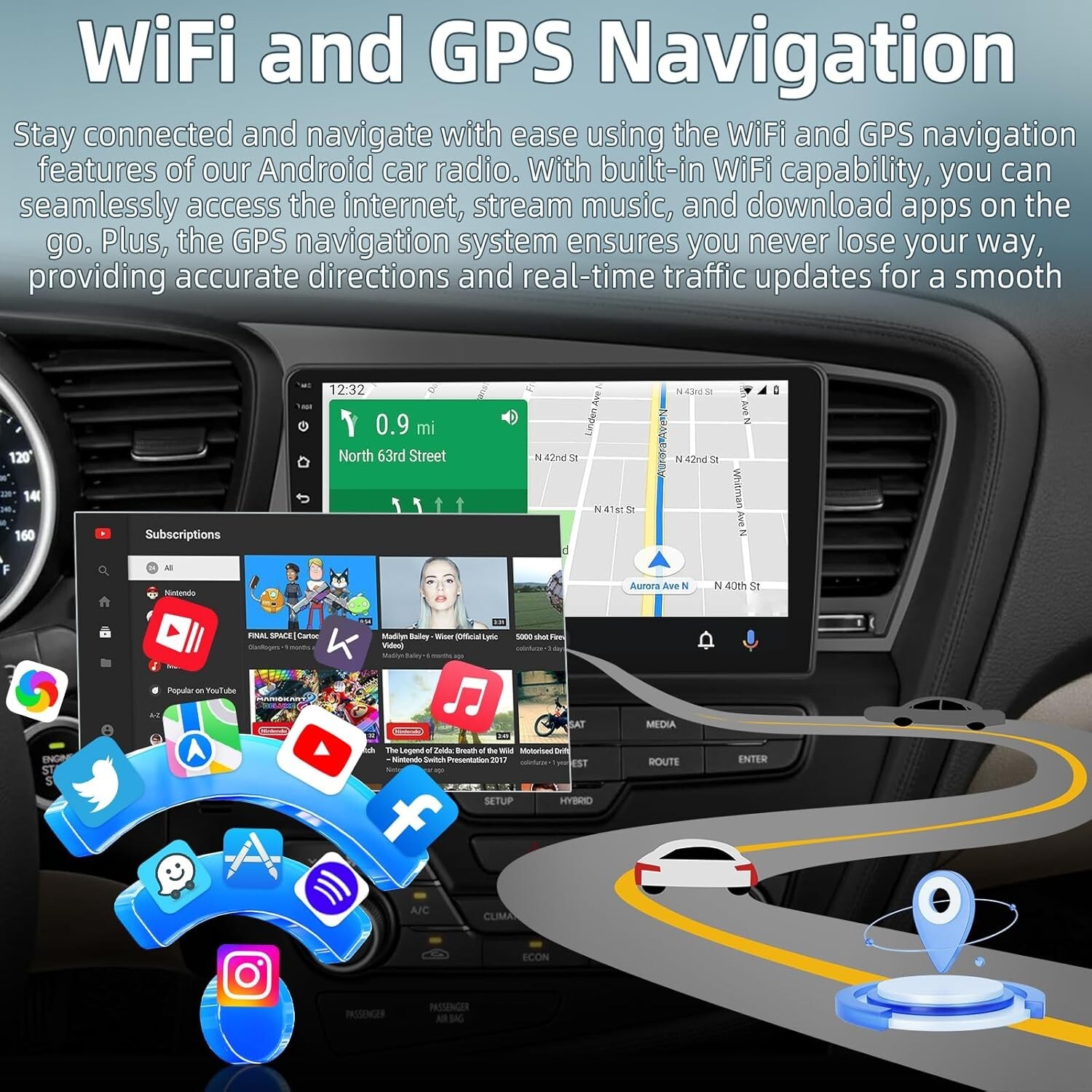 64GB For 2011-2013 Kia Optima Apple Carplay Android 13 Car Radio GPS Wifi Navi