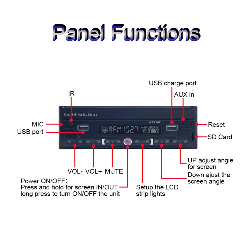 7″ Android Auto Radio Motorized Single Din Wireless Carplay Car Stereo