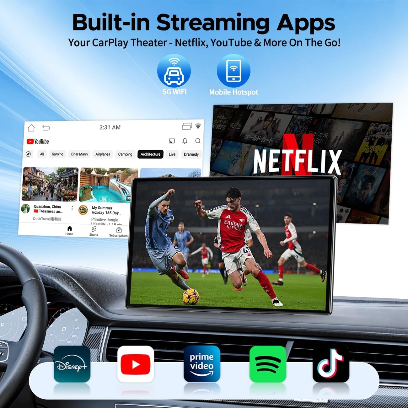 3 in 1 9″ Wireless Carplay Scree AI Video BOX With Youtube Net-Flix Apps for Car