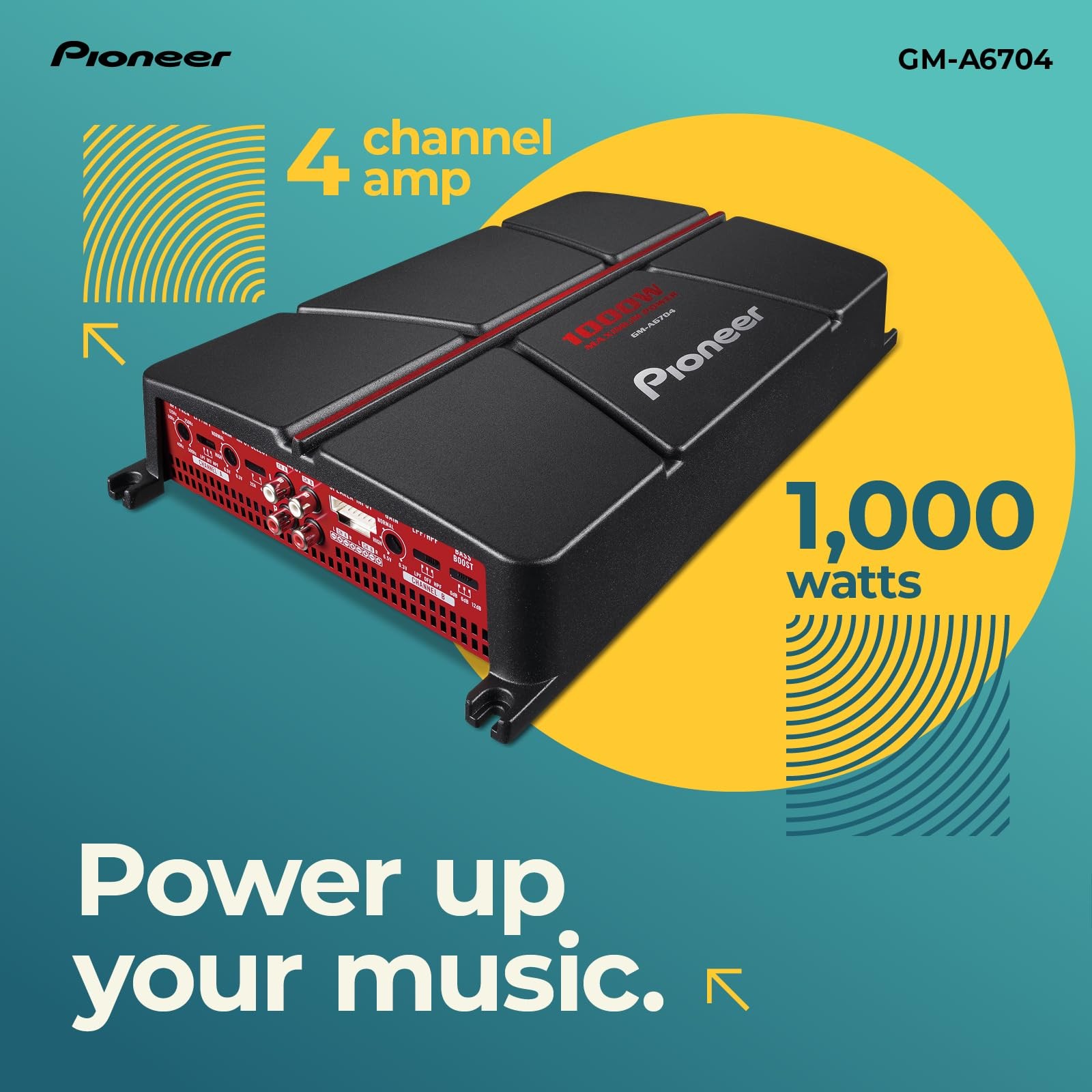 Pioneer GM-A6704 4-Channel Car Amplifier – 1000W Max, Class AB, Bridgeable De…