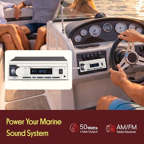 Pyle PLMRB29W2 Single DIN Marine Bluetooth USB/AUX MP3 In-Dash White Receiver
