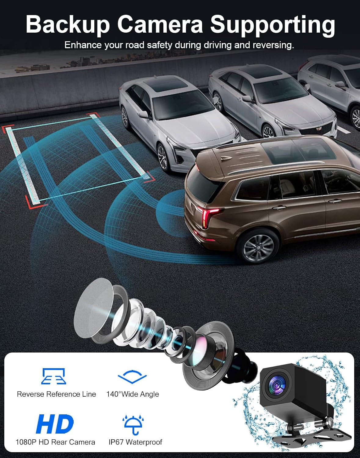 Oscio9″ Wireless Carplay Android Auto Screen with 4K Dash Cam & 1080P Backup cam
