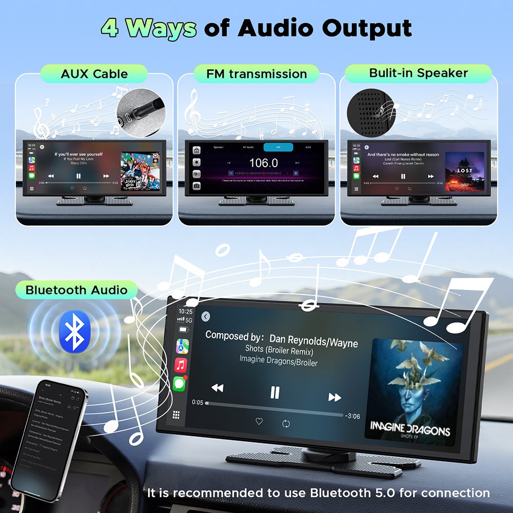 Lamtto 10.25″ Car Stereo 2.5K Dash Cam Wireless Apple CarPlay Android Auto+64GB